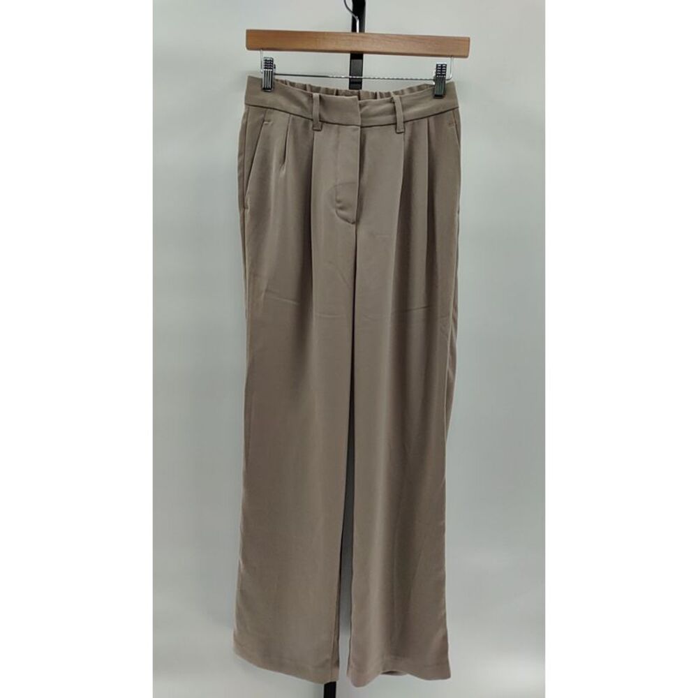 Quince Taupe Wide-Leg Pleated Dress Pants